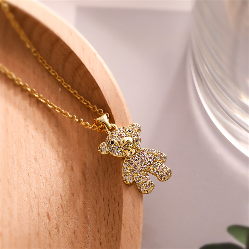 Ig Style Simple Style Little Bear Copper Plating Inlay Zircon Gold Plated Pendant Necklace display picture 7