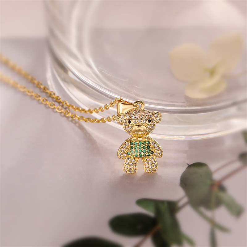 Ig Style Simple Style Little Bear Copper Plating Inlay Zircon Gold Plated Pendant Necklace display picture 5
