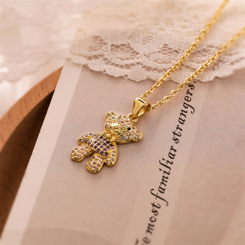 Ig Style Simple Style Little Bear Copper Plating Inlay Zircon Gold Plated Pendant Necklace display picture 8