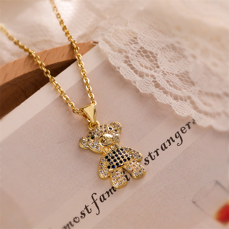 Ig Style Simple Style Little Bear Copper Plating Inlay Zircon Gold Plated Pendant Necklace display picture 10