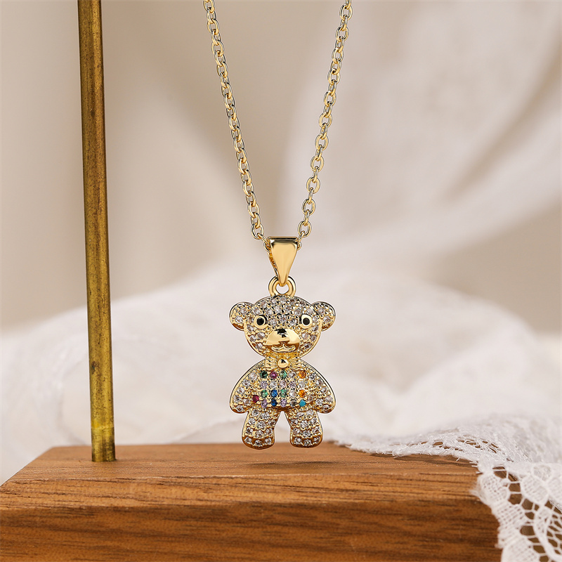 Ig Style Simple Style Little Bear Copper Plating Inlay Zircon Gold Plated Pendant Necklace display picture 11
