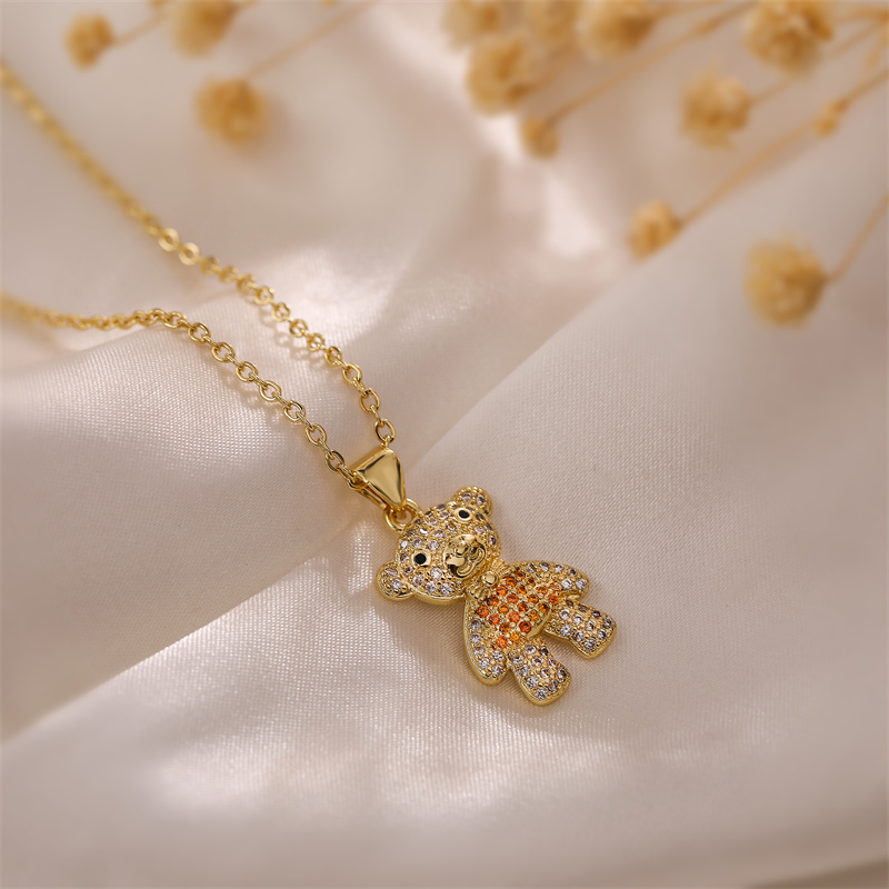 Ig Style Simple Style Little Bear Copper Plating Inlay Zircon Gold Plated Pendant Necklace display picture 4