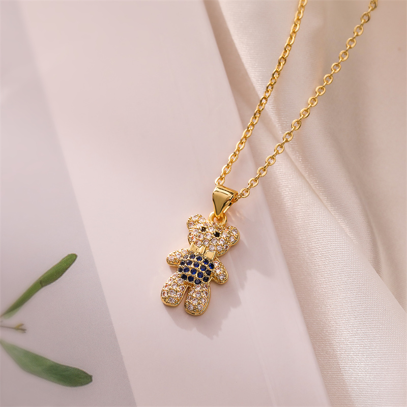 Ig Style Simple Style Little Bear Copper Plating Inlay Zircon Gold Plated Pendant Necklace display picture 3