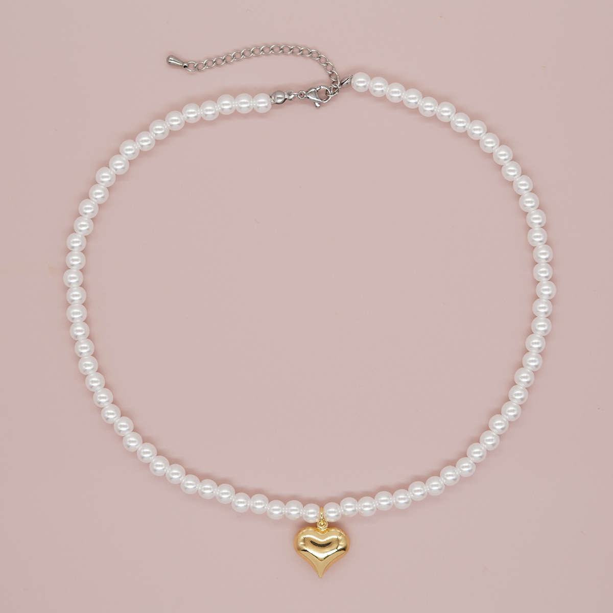 Simple Style Heart Shape Imitation Pearl Alloy Beaded Women's Pendant Necklace display picture 3