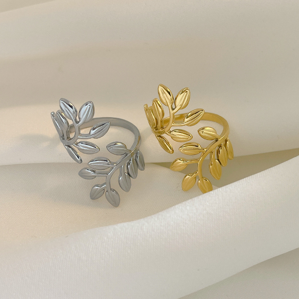 Vintage Style Leaf Stainless Steel Rings display picture 6