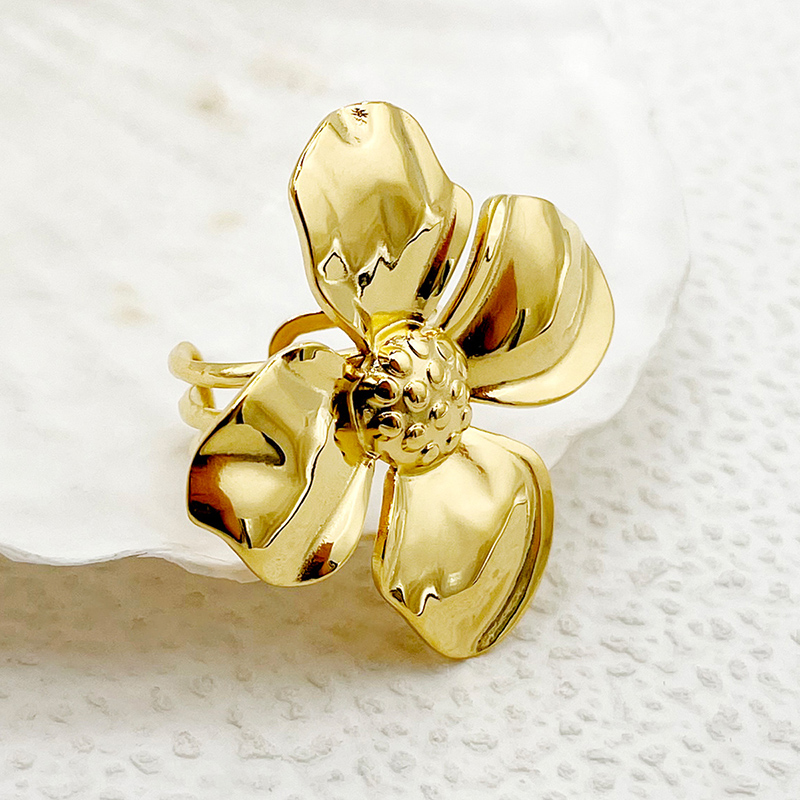 304 Stainless Steel 14K Gold Plated Elegant Sweet Artistic Plating Flower Open Rings display picture 1