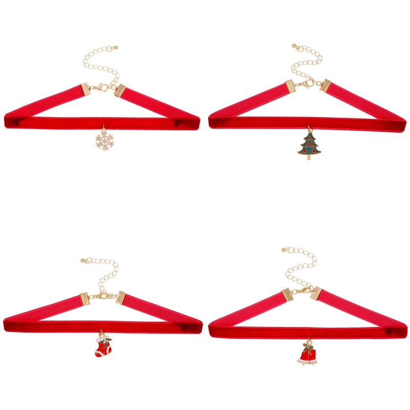 Sweet Simple Style Classic Style Christmas Tree Christmas Socks Snowflake Alloy Cloth Enamel Gold Plated Silver Plated Christmas Women's Choker display picture 3