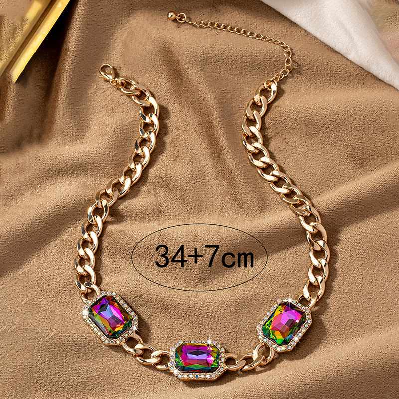 Glam Lady Shiny Geometric Alloy Plating Inlay Artificial Gemstones 14k Gold Plated Women's Necklace display picture 4