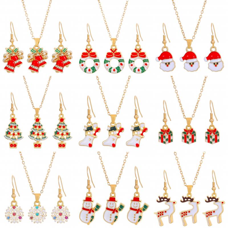 Christmas Classic Style Christmas Hat Christmas Tree Santa Claus Alloy Enamel Plating Inlay Artificial Rhinestones 18k Gold Plated Gold Plated Women's Earrings Necklace display picture 7