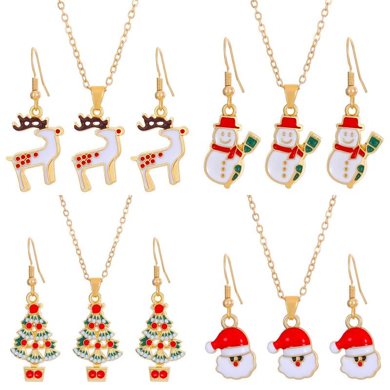 Christmas Classic Style Christmas Hat Christmas Tree Santa Claus Alloy Enamel Plating Inlay Artificial Rhinestones 18k Gold Plated Gold Plated Women's Earrings Necklace display picture 14