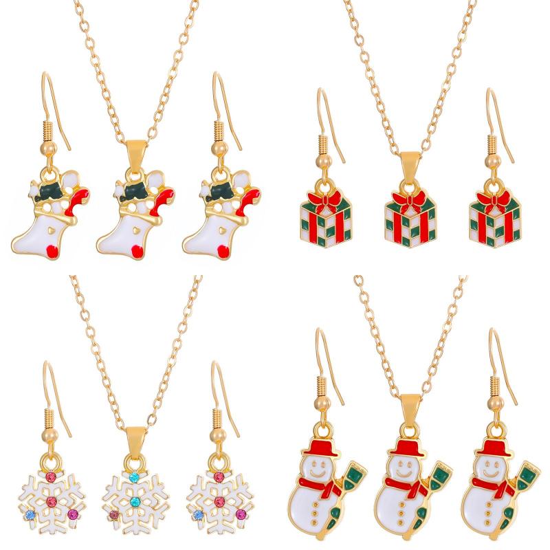 Christmas Classic Style Christmas Hat Christmas Tree Santa Claus Alloy Enamel Plating Inlay Artificial Rhinestones 18k Gold Plated Gold Plated Women's Earrings Necklace display picture 9