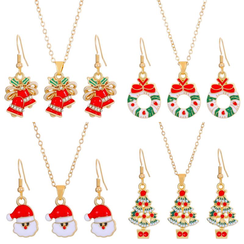 Christmas Classic Style Christmas Hat Christmas Tree Santa Claus Alloy Enamel Plating Inlay Artificial Rhinestones 18k Gold Plated Gold Plated Women's Earrings Necklace display picture 8