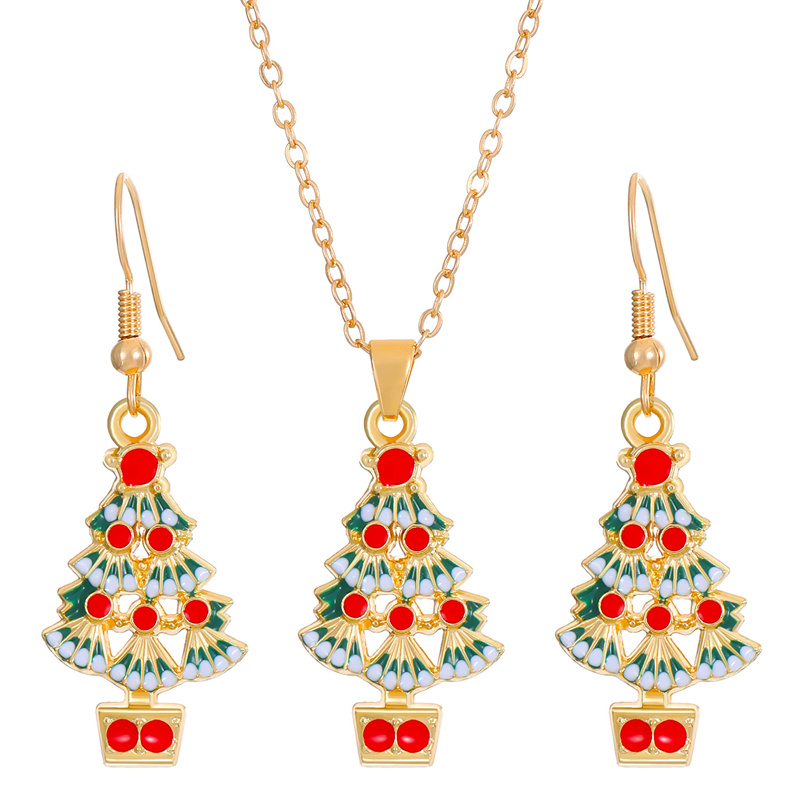 Christmas Classic Style Christmas Hat Christmas Tree Santa Claus Alloy Enamel Plating Inlay Artificial Rhinestones 18k Gold Plated Gold Plated Women's Earrings Necklace display picture 11