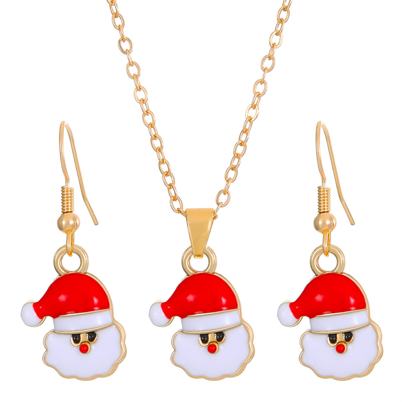 Christmas Classic Style Christmas Hat Christmas Tree Santa Claus Alloy Enamel Plating Inlay Artificial Rhinestones 18k Gold Plated Gold Plated Women's Earrings Necklace display picture 3