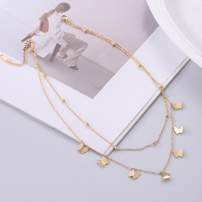 Casual Streetwear Butterfly Stainless Steel Plating 18k Gold Plated Layered Necklaces display picture 1