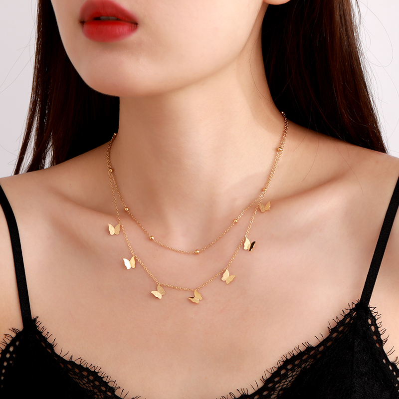 Casual Streetwear Butterfly Stainless Steel Plating 18k Gold Plated Layered Necklaces display picture 6