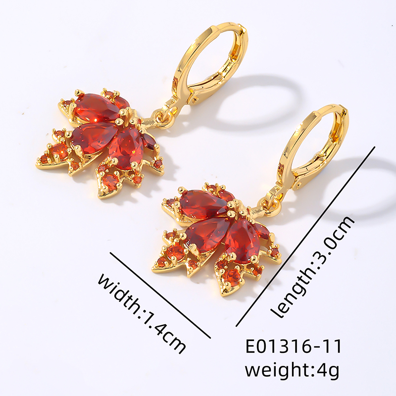1 Pair Elegant Simple Style Shiny Maple Leaf Plating Inlay Copper Zircon K Gold Plated Drop Earrings display picture 1