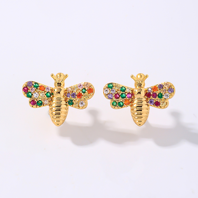 1 Pair Cute Simple Style Bee Plating Inlay Copper Zircon Gold Plated Ear Studs display picture 2