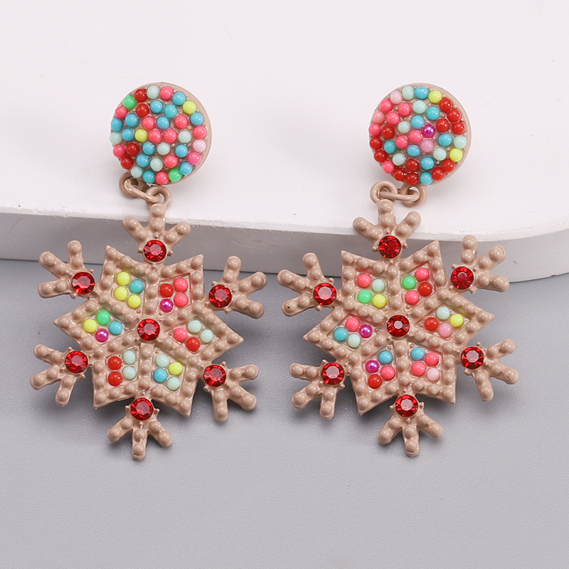 1 Piece Nordic Style Streetwear Snowflake Inlay Alloy Beads Gold Plated Drop Earrings display picture 20