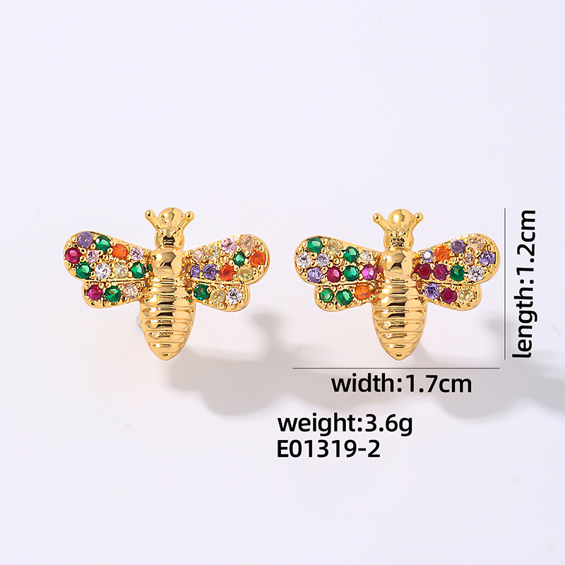1 Pair Cute Simple Style Bee Plating Inlay Copper Zircon Gold Plated Ear Studs display picture 1
