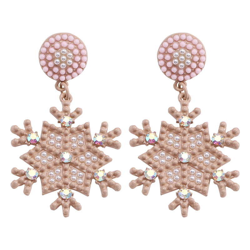 1 Piece Nordic Style Streetwear Snowflake Inlay Alloy Beads Gold Plated Drop Earrings display picture 3