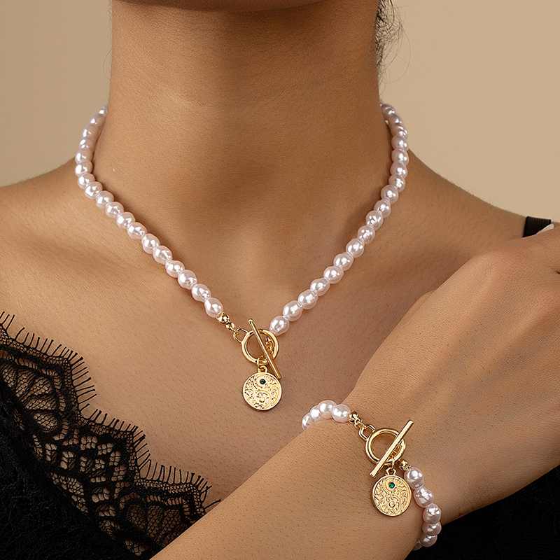 Glam Luxurious Geometric Imitation Pearl Plating 14k Gold Plated Women's Bracelets Necklace display picture 4