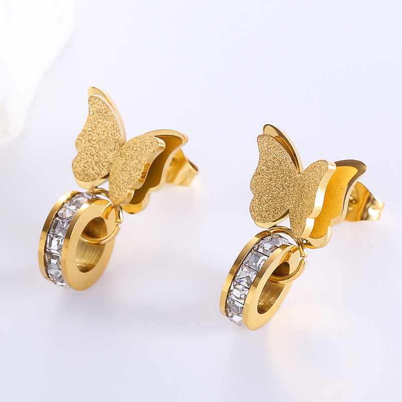 1 Pair Elegant Classic Style Butterfly Butterfly Inlay Stainless Steel Artificial Diamond 18k Gold Plated Rose Gold Plated Ear Studs display picture 4