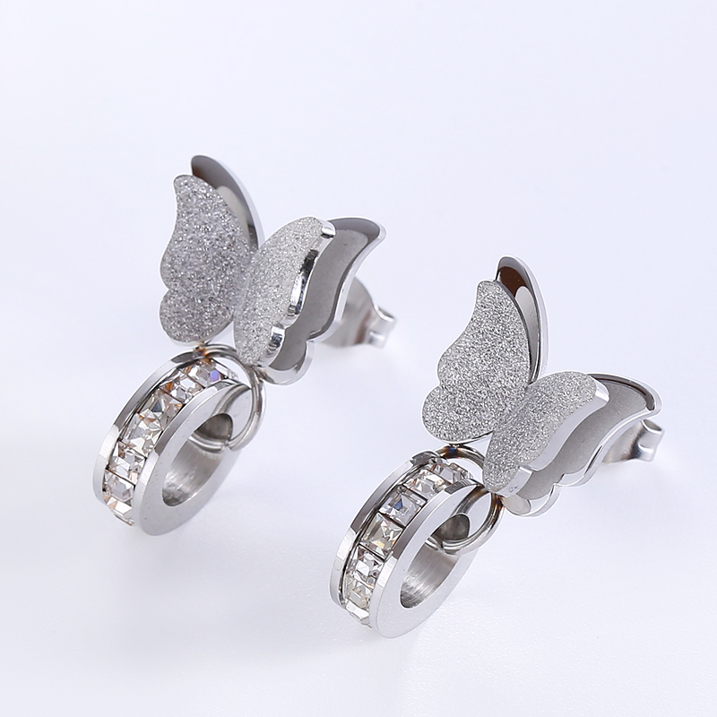 1 Pair Elegant Classic Style Butterfly Butterfly Inlay Stainless Steel Artificial Diamond 18k Gold Plated Rose Gold Plated Ear Studs display picture 5