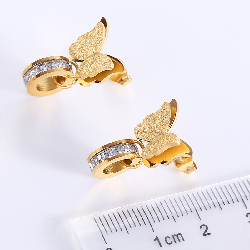 1 Pair Elegant Classic Style Butterfly Butterfly Inlay Stainless Steel Artificial Diamond 18k Gold Plated Rose Gold Plated Ear Studs display picture 2