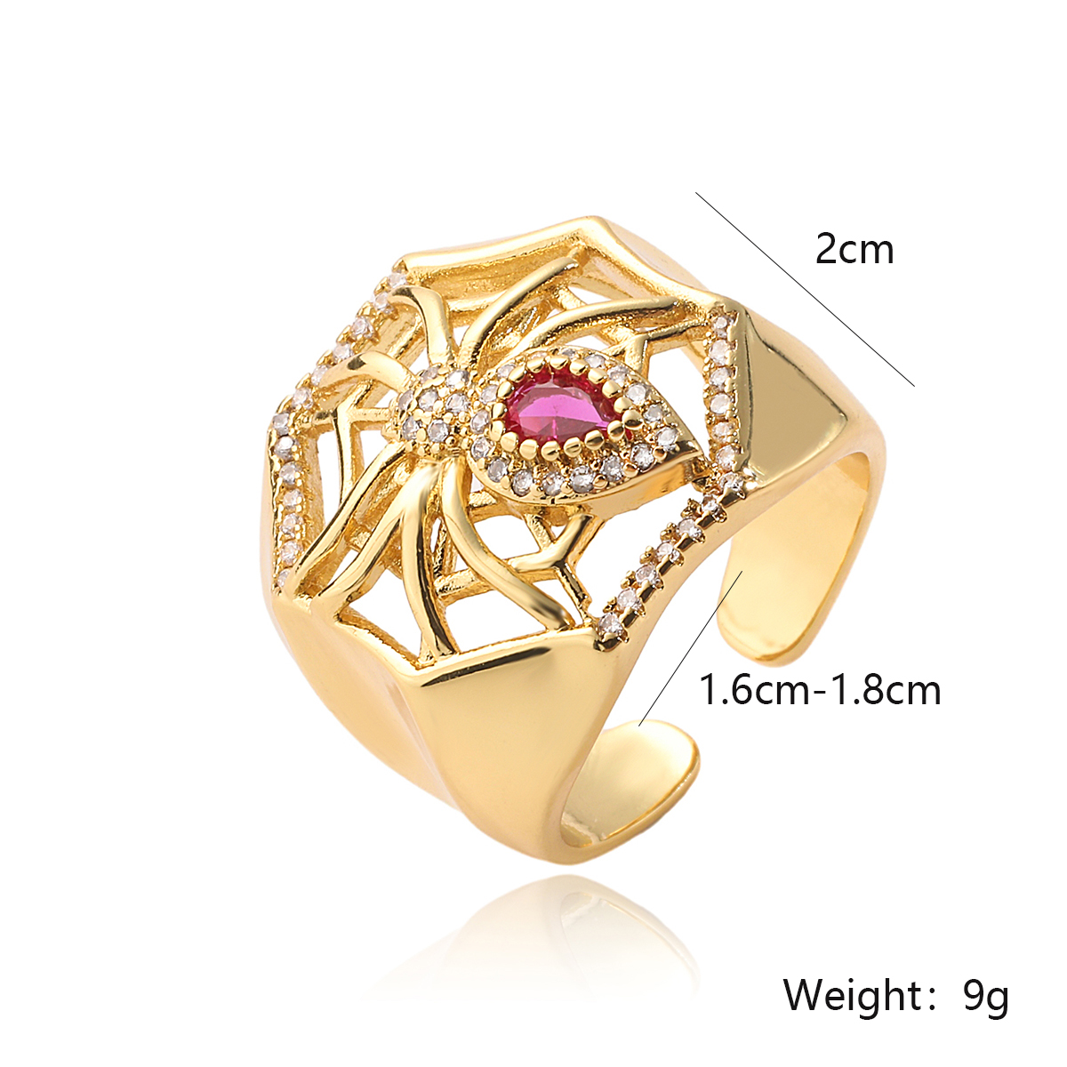 Retro Punk Spider Spider Web Copper Plating Inlay Zircon 18k Gold Plated Open Rings display picture 1