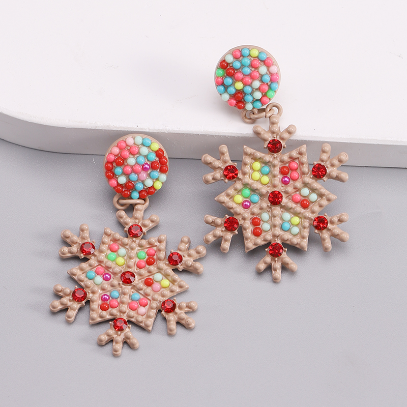 1 Piece Nordic Style Streetwear Snowflake Inlay Alloy Beads Gold Plated Drop Earrings display picture 22