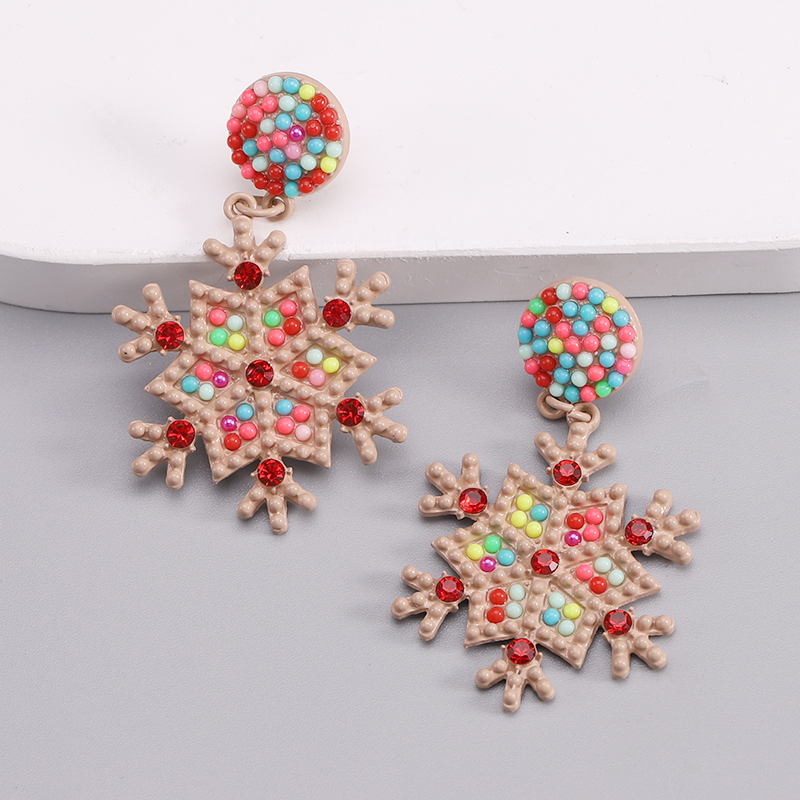 1 Piece Nordic Style Streetwear Snowflake Inlay Alloy Beads Gold Plated Drop Earrings display picture 23