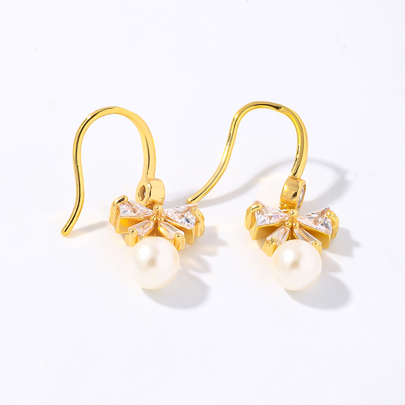 1 Pair Simple Style Shiny Bow Knot Plating Inlay Copper Zircon Gold Plated Drop Earrings display picture 2