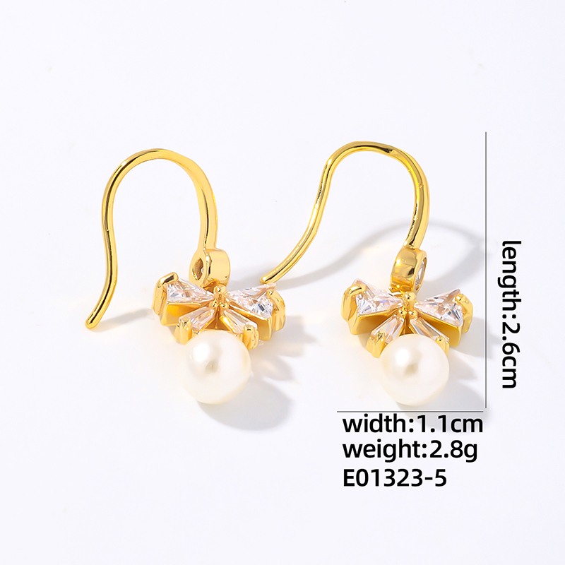 1 Pair Simple Style Shiny Bow Knot Plating Inlay Copper Zircon Gold Plated Drop Earrings display picture 1
