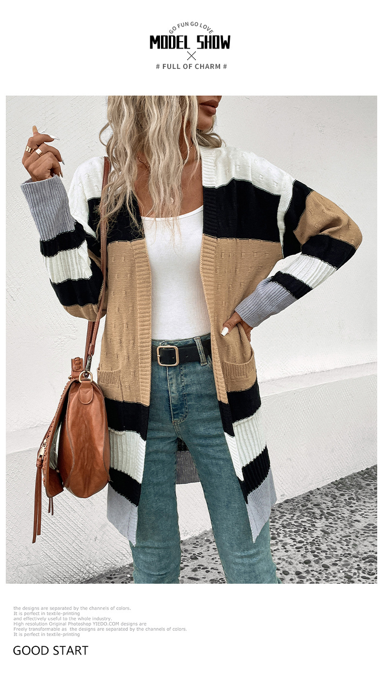 Women's Cardigan Long Sleeve Sweaters & Cardigans Casual Stripe display picture 5