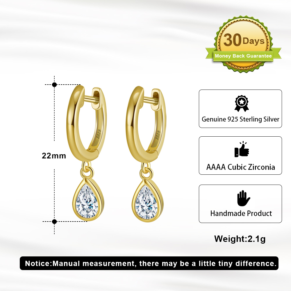 1 Pair Simple Style Geometric Water Droplets Polishing Plating Inlay Sterling Silver Zircon 14k Gold Plated Silver Plated Drop Earrings display picture 1
