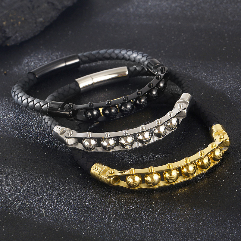 Streetwear Round Titanium Steel Braid Bracelets display picture 1