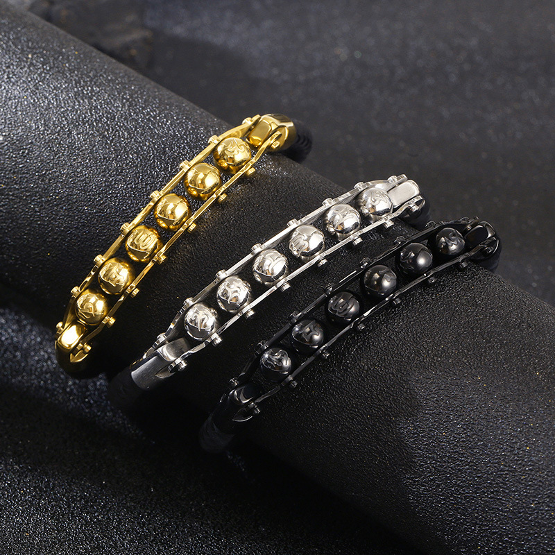 Streetwear Round Titanium Steel Braid Bracelets display picture 5