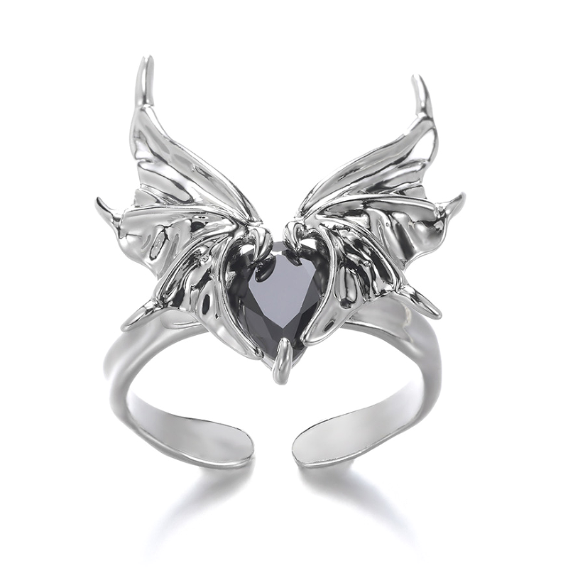 Exaggerated Simple Style Wings Stainless Steel Inlay Zircon Open Rings display picture 1