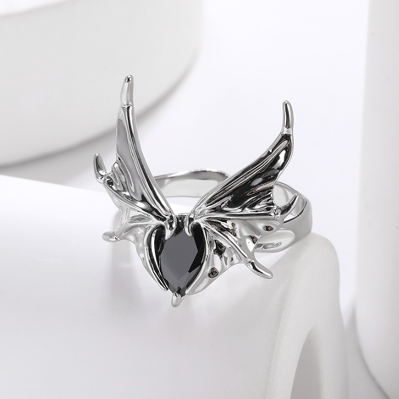 Exaggerated Simple Style Wings Stainless Steel Inlay Zircon Open Rings display picture 5