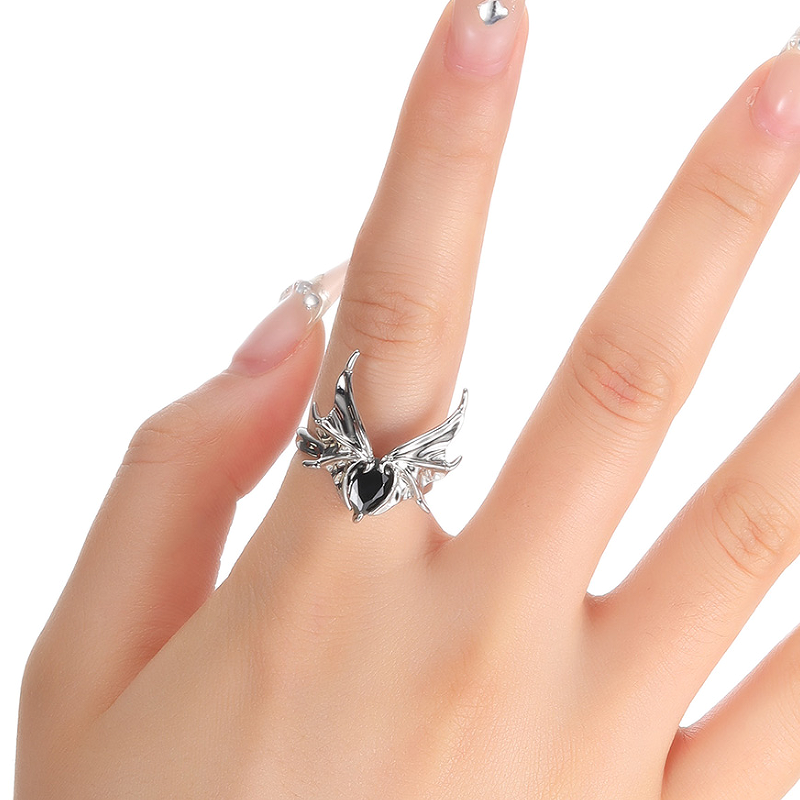 Exaggerated Simple Style Wings Stainless Steel Inlay Zircon Open Rings display picture 3