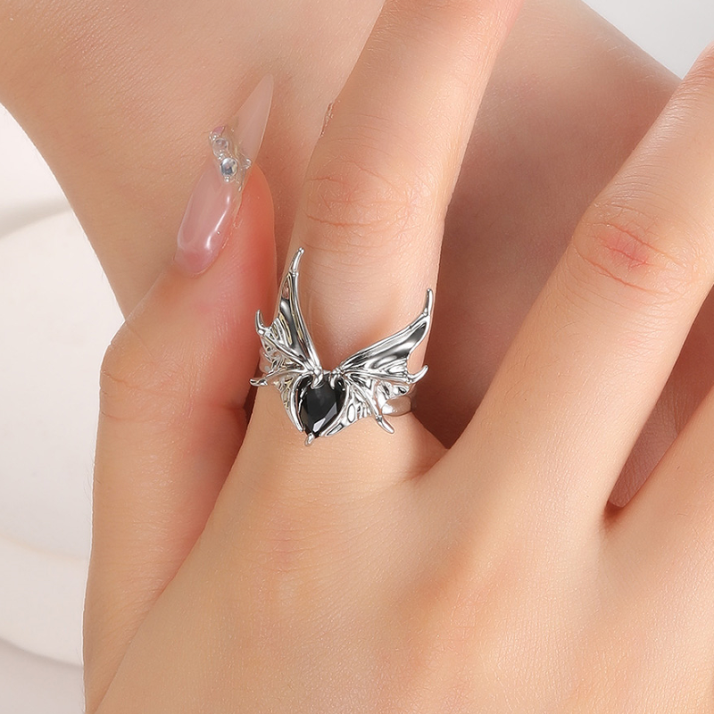 Exaggerated Simple Style Wings Stainless Steel Inlay Zircon Open Rings display picture 7