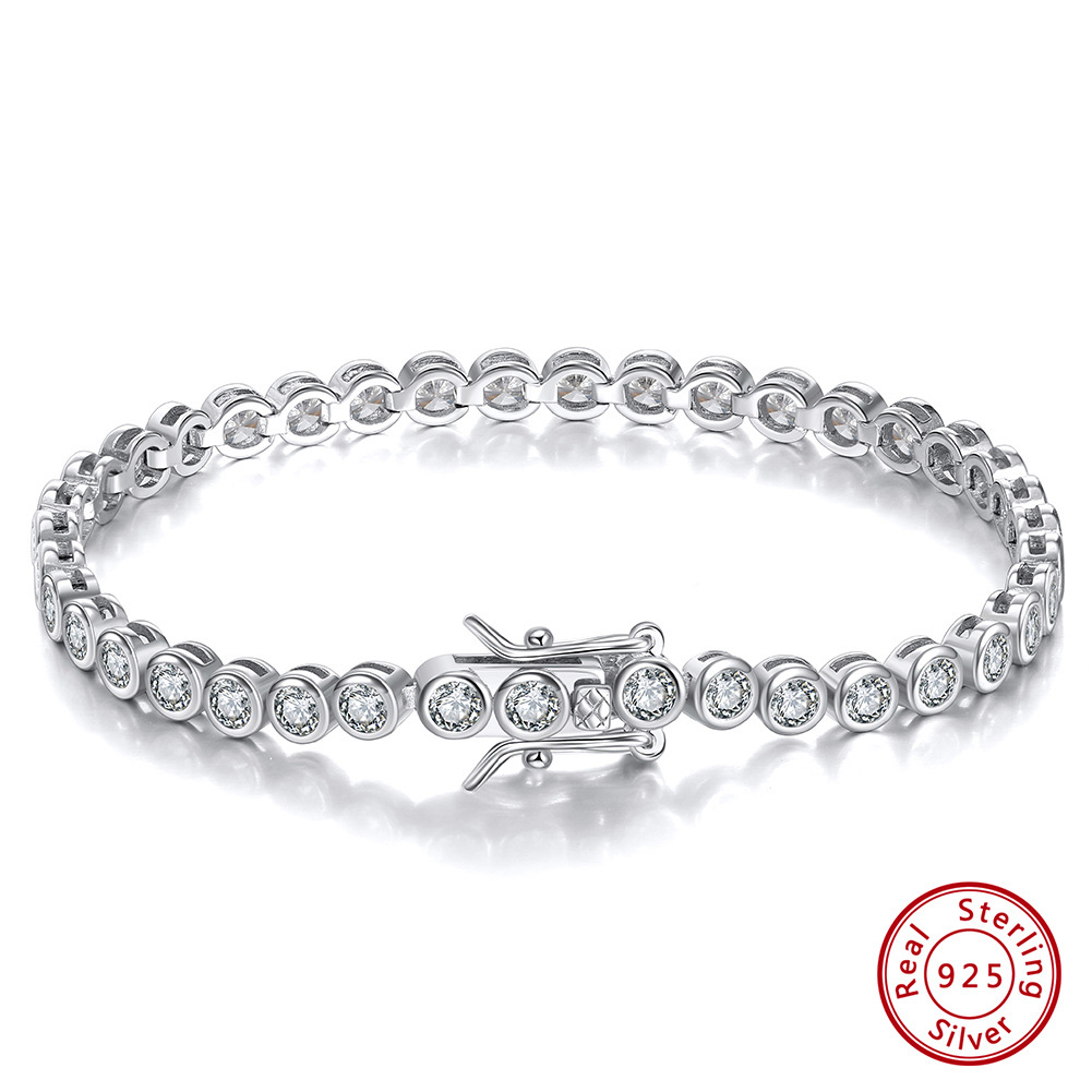 Glam Simple Style Round Round Dots Sterling Silver Plating Inlay Zircon White Gold Plated Rhodium Plated Silver Plated Tennis Bracelet display picture 2