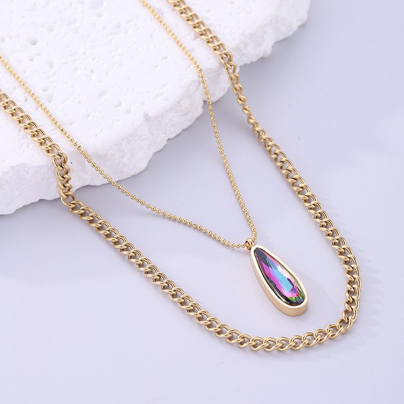 Simple Style Water Droplets Stainless Steel Plating Inlay Zircon 18k Gold Plated Necklace display picture 4