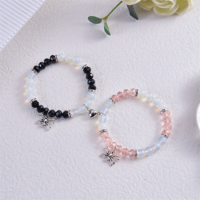 Classic Style Spider Artificial Crystal Agate Metal Beaded Handmade Couple Bracelets display picture 3