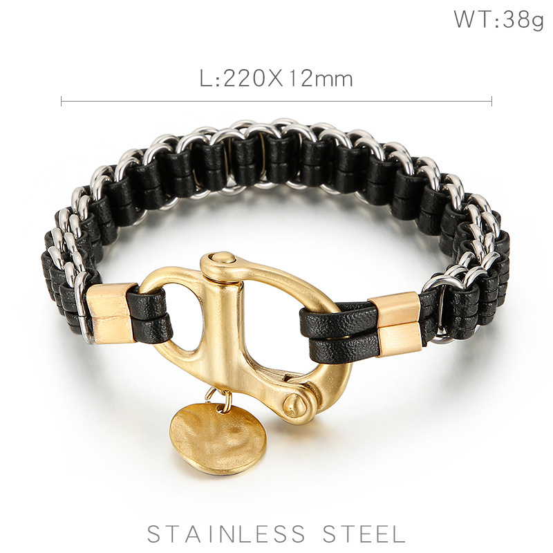 Streetwear Geometric Pu Leather Titanium Steel Braid Men's Bracelets display picture 1