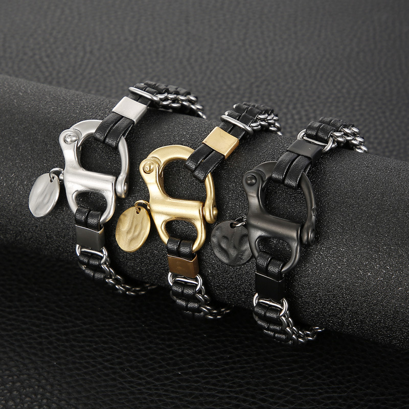 Streetwear Geometric Pu Leather Titanium Steel Braid Men's Bracelets display picture 2