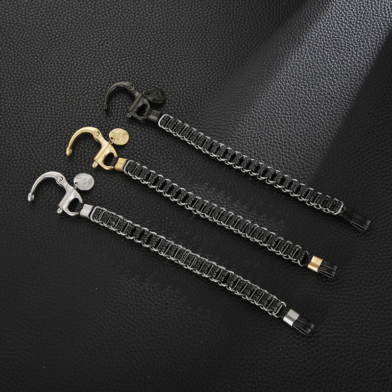 Streetwear Geometric Pu Leather Titanium Steel Braid Men's Bracelets display picture 9