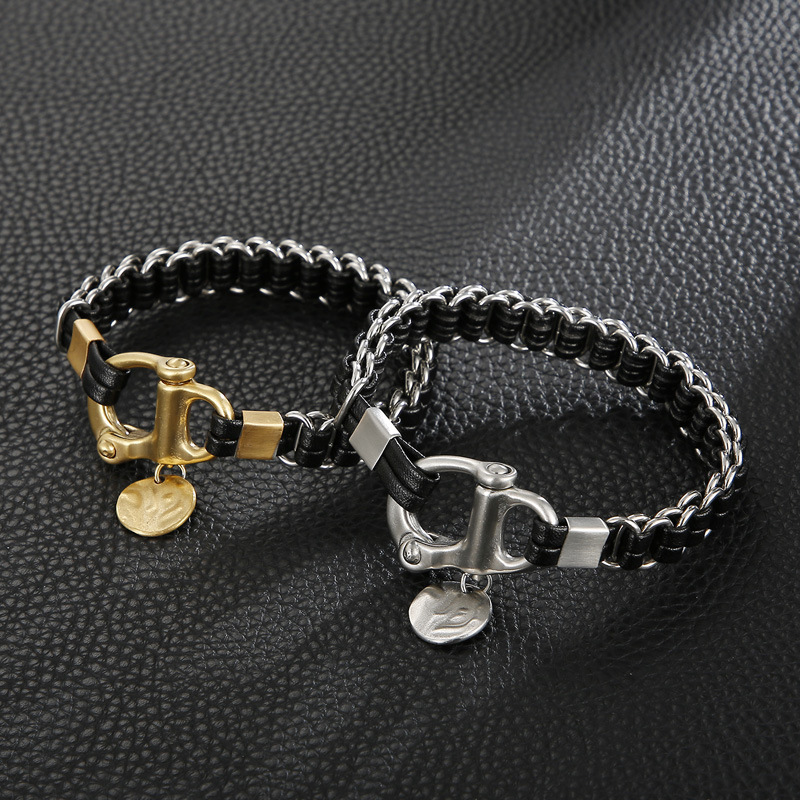 Streetwear Geometric Pu Leather Titanium Steel Braid Men's Bracelets display picture 10