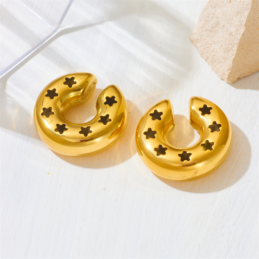 1 Pair Simple Style Solid Color Plating Stainless Steel 18K Gold Plated Ear Cuffs display picture 3